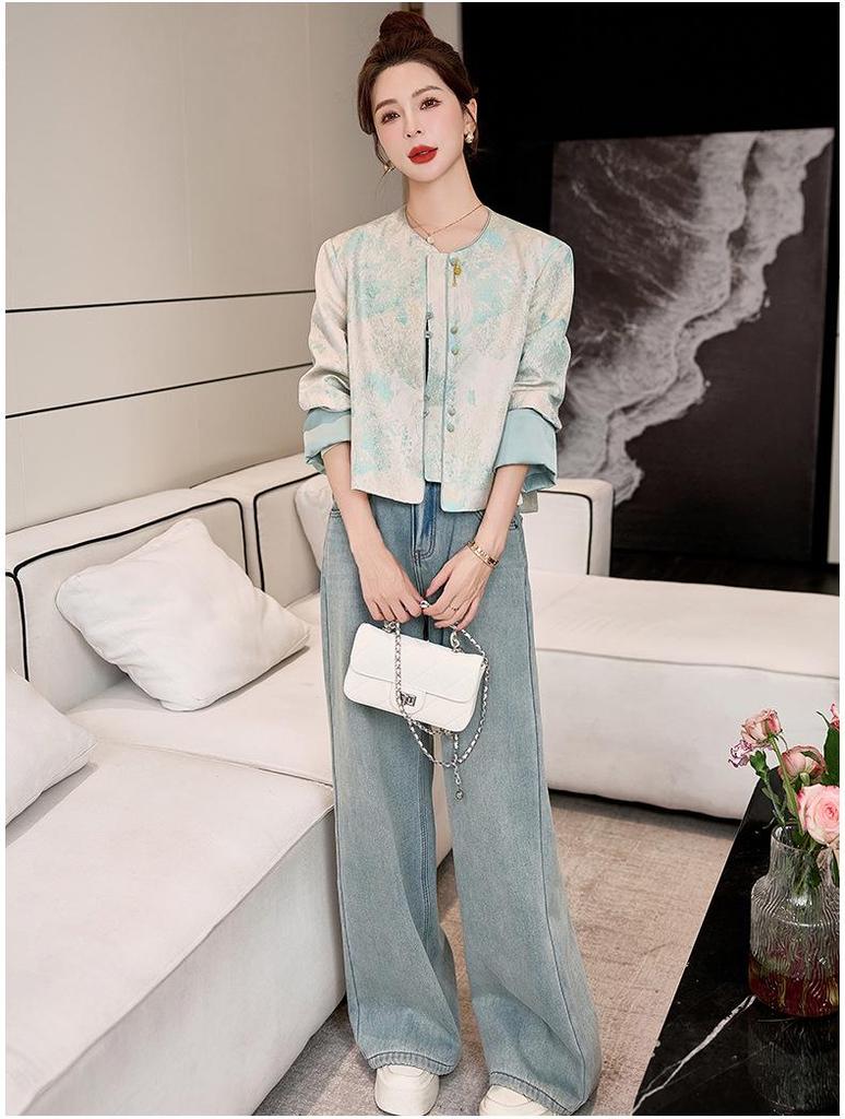 Women's Chinese Style Embroidered Jacquard Jacket, Round Neck, Spring/Autumn 2025 (YL715)