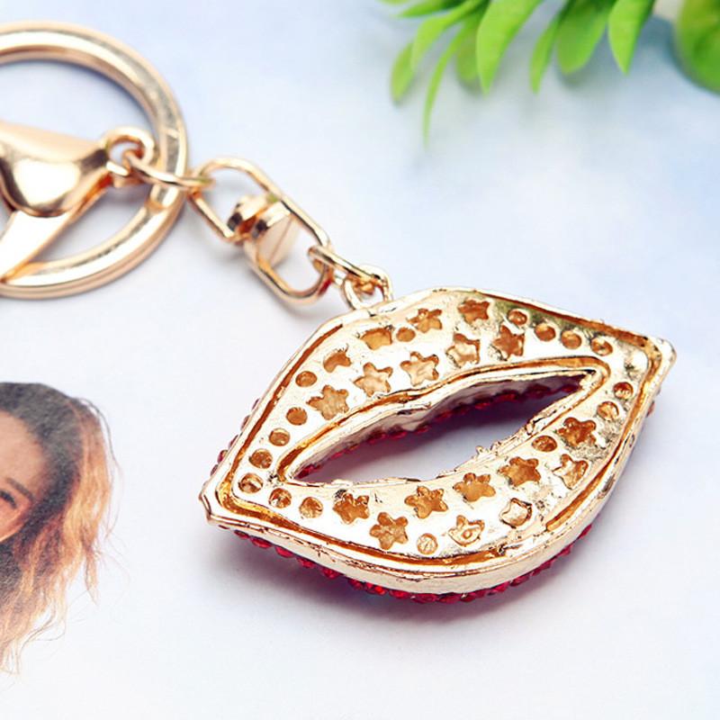 Fantastisk Strass Röd Läpp Metall Nyckelring Bedårande Trendig Bilnyckelhållare