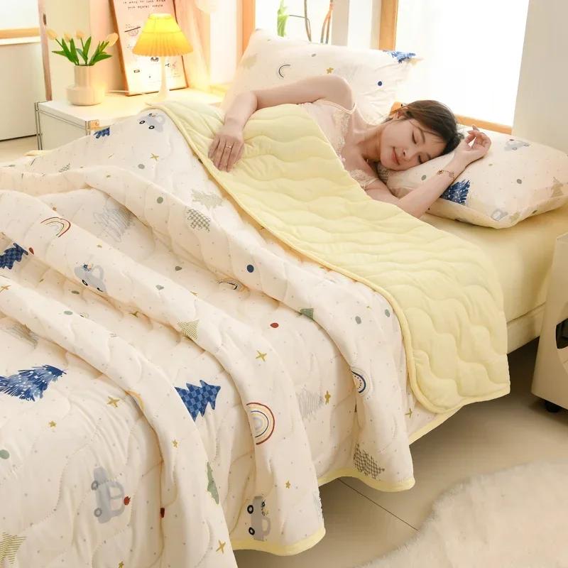 New Floral Spring Summer Quilt and Pillowcase Soft Skin-friendly Single Double Blanket Knitted Breathable Thin Comforter Duvet