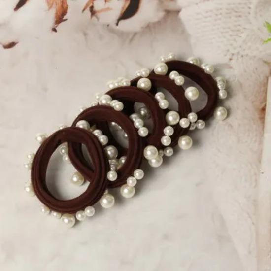 5Pcs Scrunchies with Pearl Hair Ties with Pearl Ponytail Hair Rubber Bands for Woman Elastic Headbands Sports Hair Accessories