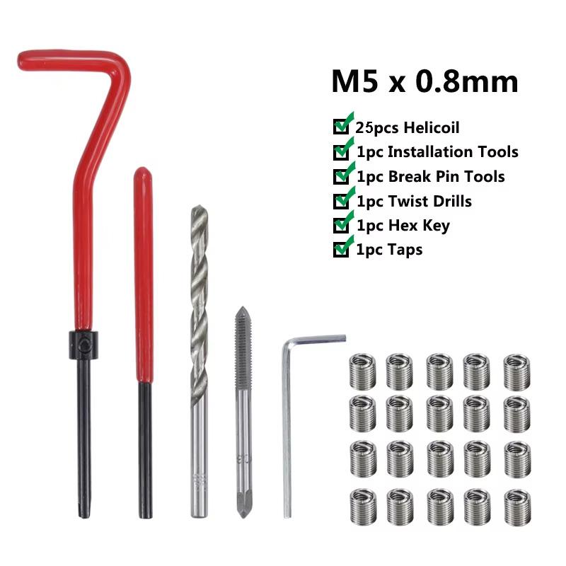 

30-Piece Thread Repair Tool M5/M6/M8/M10/M12 For Repairing Damaged Thread Wrench Thread Repair Drill Kit