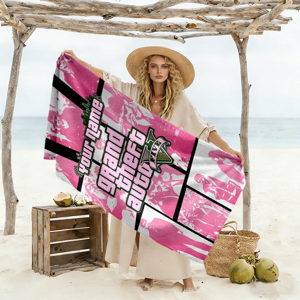 Grand Theft Auto Customizable Name Beach Towel Super Soft & Absorbent Suitable for Swimming Gym Camping Yoga Vacation
