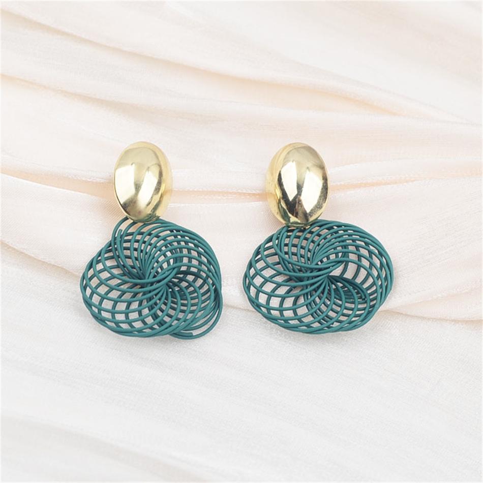 Stranded Wire Circle Pendant Earrings for Women Geometric Metal Enamel Loop Jewelry Oorbellen Red Earring