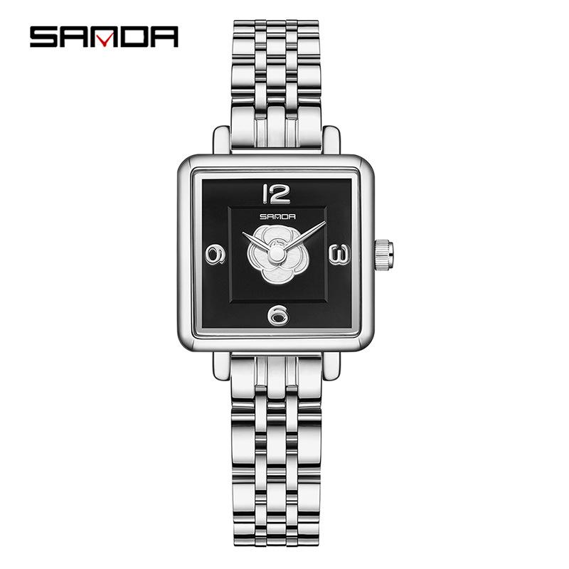Sanda Women's Retro Waterproof Quartz Watch - Small Square Elegant Rose Dial