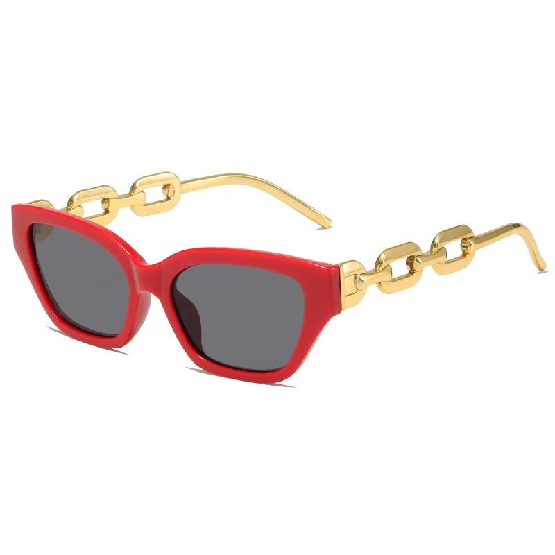

Gold Chain Style Cat s Eye Goggles Women Vintage Designer Eyeglasses Black Sunglasses for Women UV Protection 400