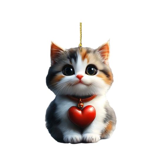 Cute Cat Dog Rose Pendants 2D Acrylic Keychain Novel Pet Themed Charm for Car Mirror Bag Home Festive Decoration