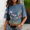 Women's Crew Neck Pullover Short Sleeve T-Shirt Floral Print Loose Fit Casual Top for Everyday Wear