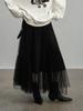 Spring 2026 Elegant Flowing Gauze A-line Midi Skirt - Lightweight, Dark, and Comfortable (81155)