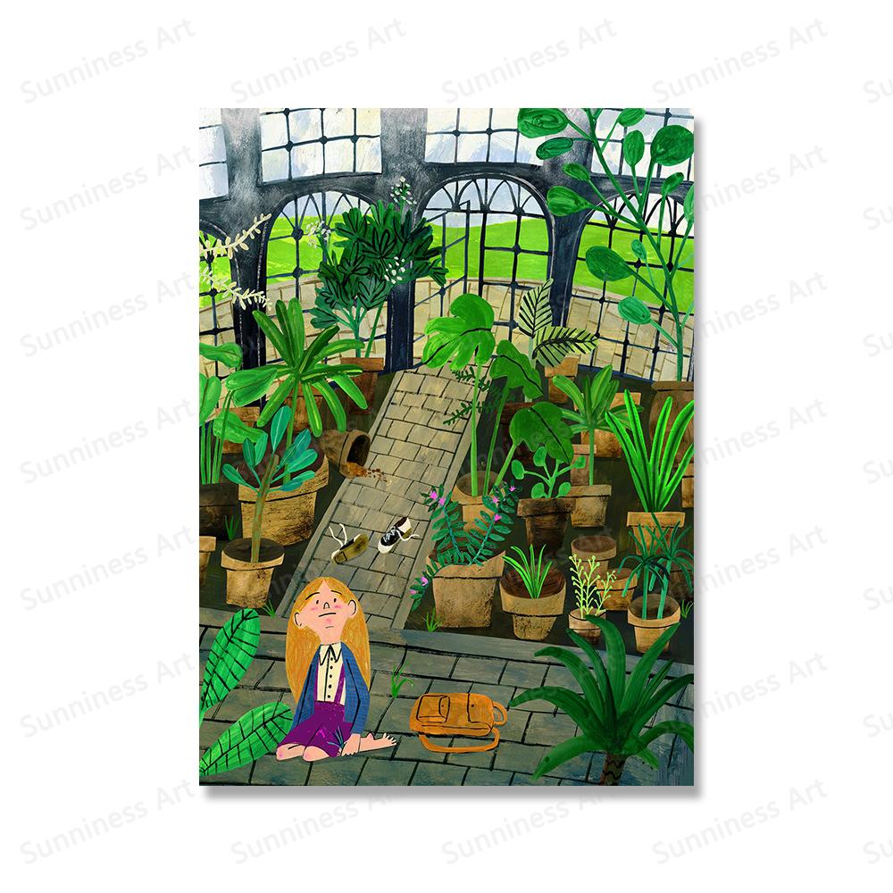 

Цветной мультфильм девушка растения декоративная картина печать милый цветок бабочка настенный холст постер спальня подвесные картины домашний декор 21x30cm No Framed белый