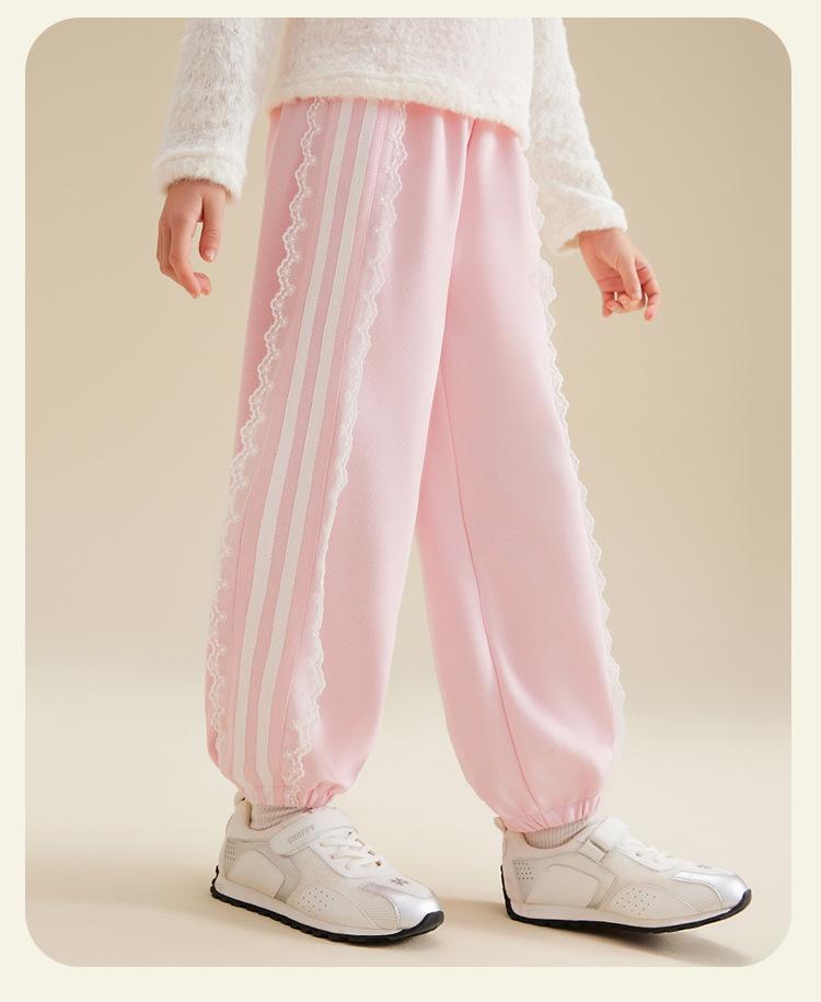 HelloKitty Girls' Autumn Color Block Lace Ribbon Patchwork Sweatpants - 2025 Sporty Casual Style