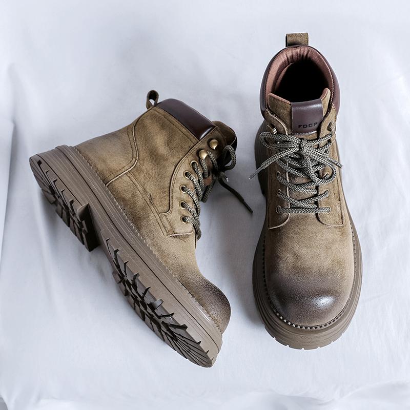 Ботинки мужские на шнуровке высокие ботинки мужские из коровьей замши кожаные зимние — фото 5