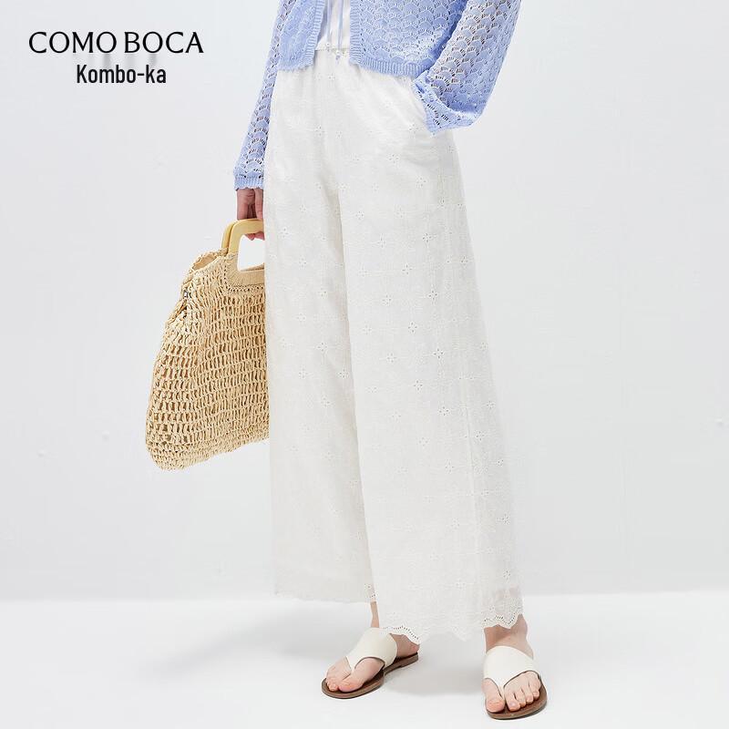 Kemengboka Women s Mulberry Silk Embroidered Straight-Leg Pants S
