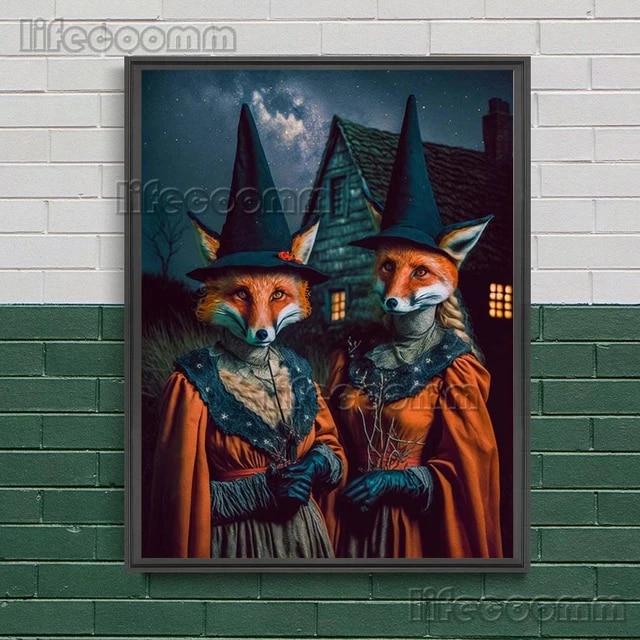 

Фэнтезийный единорог и лягушка-заклинатель, настенный художественный принт, лиса ведьма, кошка-ведьма, античная летучая мышь, черный ворон, волшебное животное, художественный плакат, печать без рамки 21*30cm