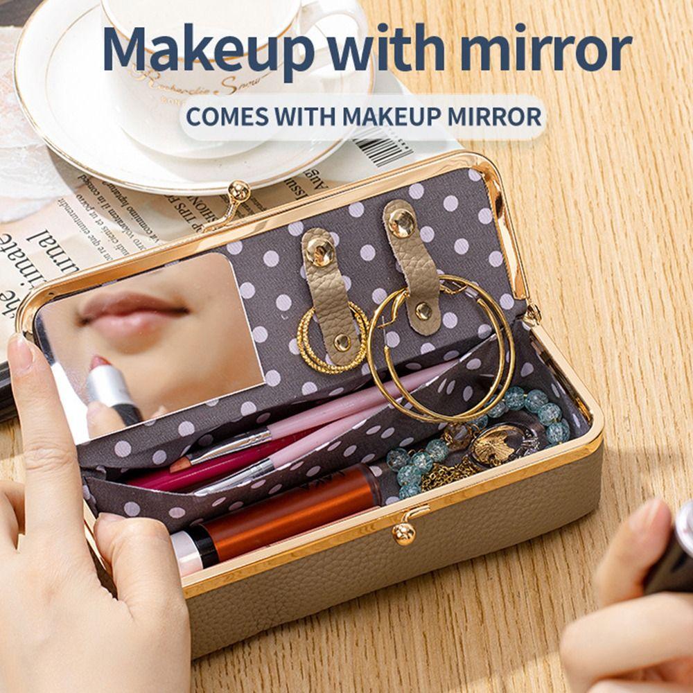 Portable Cosmetic Storage Pouch with Mirror Sunglasses Storage Case for Lipstick