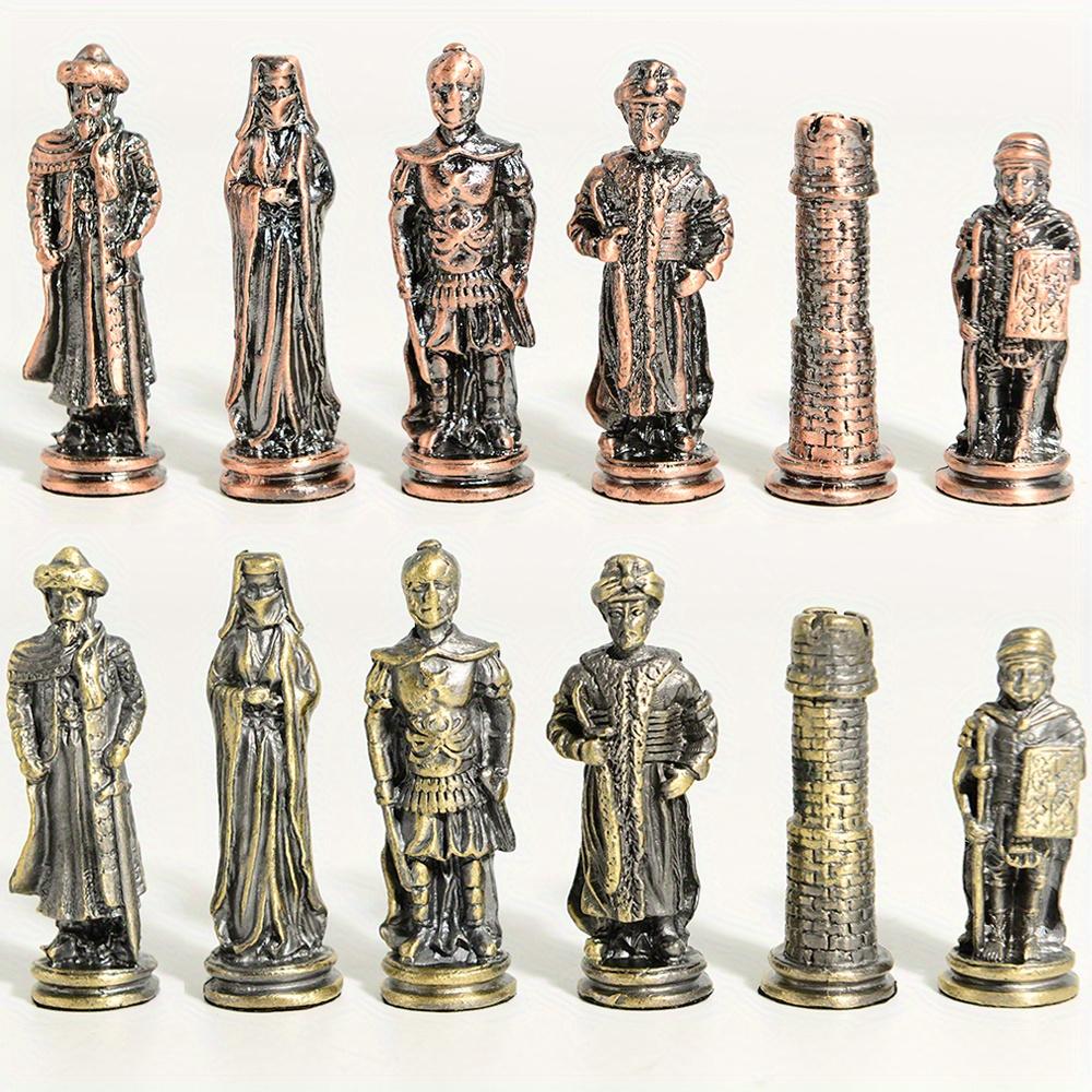 Metal Solid Color Chess Theme Character Chess Red Chessboard With Artificial Leather Chessboard Table Game Toys 32 Pieces