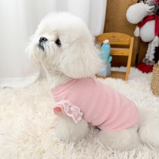 Dog Cotton Vest Lace Ruffle Cap Sleeve Pullover Puppy Clothes Soft Breathable Summer Pet T Shirt with Bow for Small Medium Dogs Cats