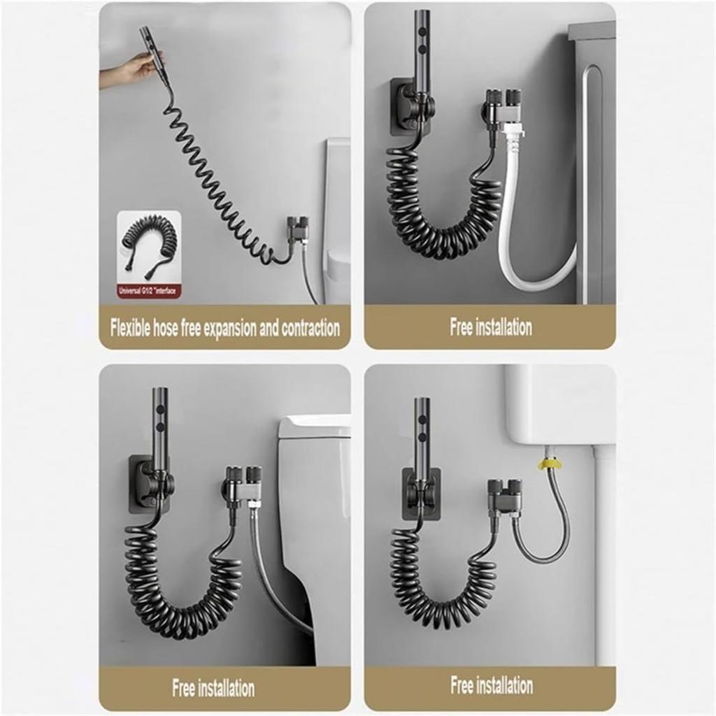 Faucet Toilet Faucet Rain Stainless Steel Button Bidet Set Handheld Sprayer Shower Self-Cleaning(Black Package B) Faucet