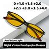 Neue Nachtsicht-Presbyopie-Brille Modisch Ultraleicht Hohe Auflösung Anti-Blaulicht Lesebrille 0 bis +4,0