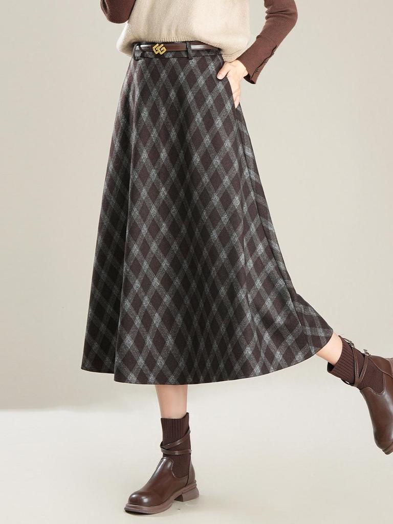 Jupe A-line à carreaux taille haute pour femme Automne/Hiver 2025
