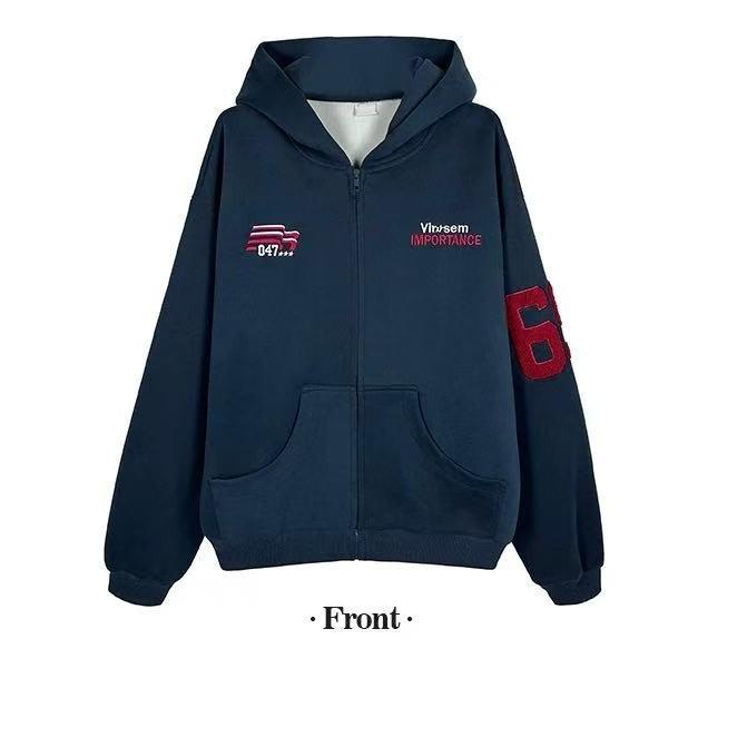 

Унісекс Ретро Худі-Кардиган Камуфляжний на Весну 2026 - Модна Вільна Куртка для Пар Large синій