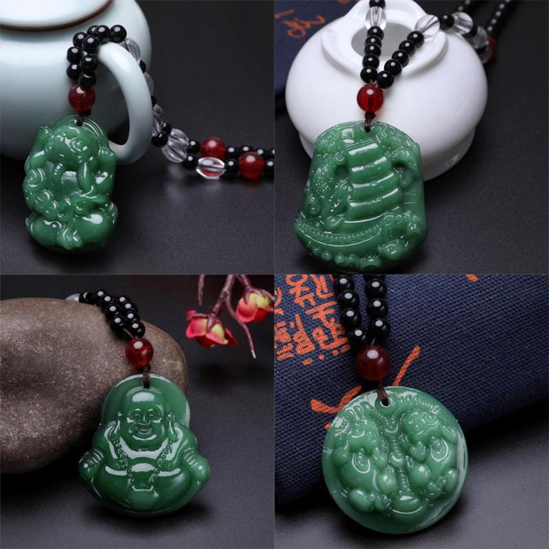Coliere cu pandantiv Buddha Negru Verde Femei Amuletă Stil Chinezesc Colier Maitreya Bijuterii Stil