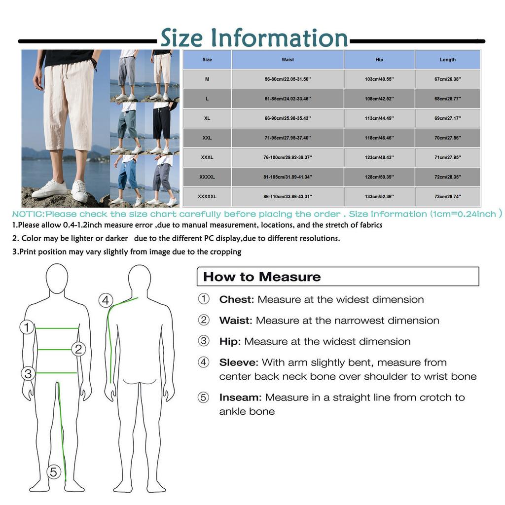 Men's Casual Color Cotton Linen Loose Cropped Pants Straight Linen Pants