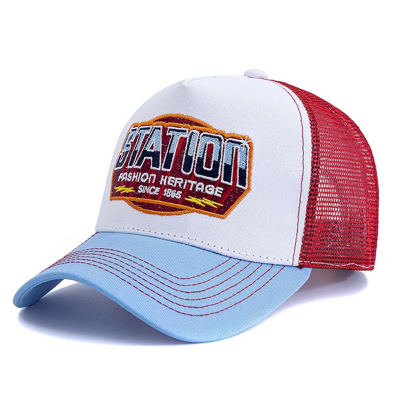 Unisex Baseballkappe in reichen Farben Klassisches STATION Buchstabenmuster Netzkappe für Männer und Frauen Atmungsaktive Sommer Trucker-Kappe 56cm-60cm gray