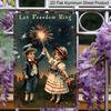 2D Flat "Let Freedom Ring" Vintage Kids Sparkler Aluminum Sign - 4th of July Wall Decor 4th of July Party, Independence Day Decor, Vintage Patriotic
