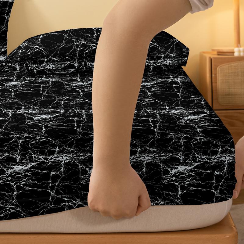 Simple 1 Modern Printed Matte Fitted Sheet, Bedroom Printed Bed Cover, Bedding Excluding Pillowcases