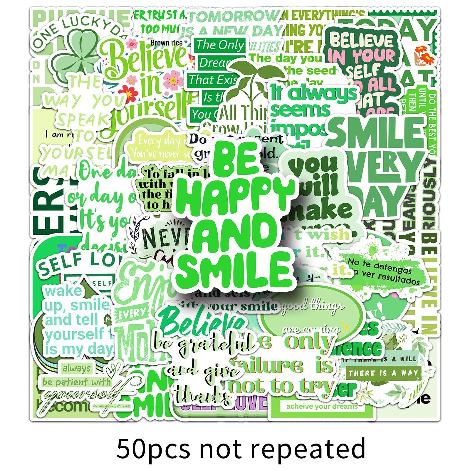 

50PCS Green Inspirational Stickers: Positive, Waterproof, Decorative Phrases for Laptops, Water Bottles, and Journals