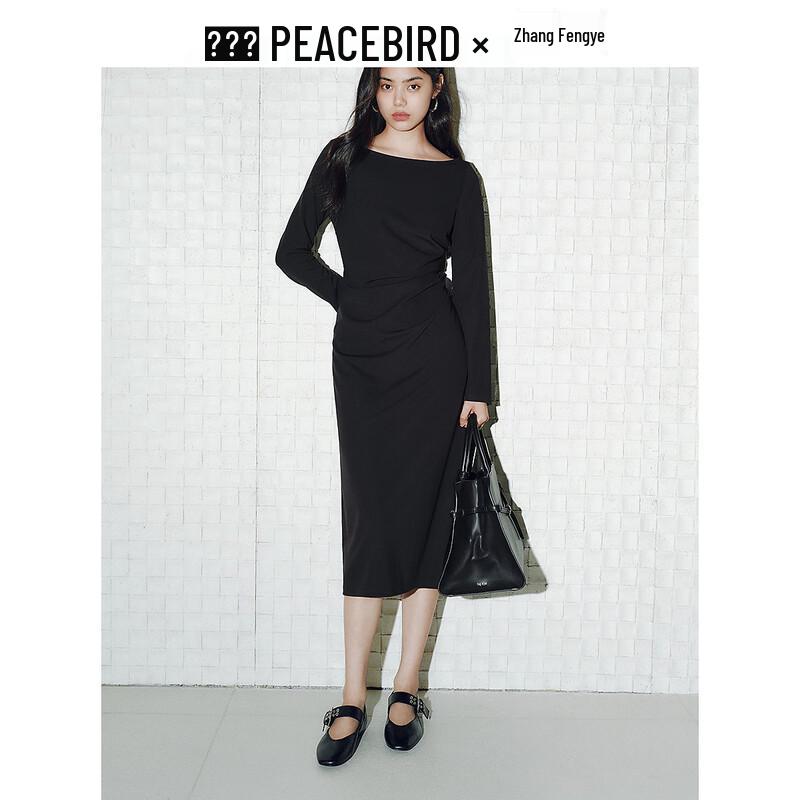 

Peacebird Women s Long Sleeve Pleated Hepburn Style Midi Dress S