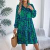 Women's Summer Fashion Printed Lapel Button Loose Long Sleeved Shirt Dress