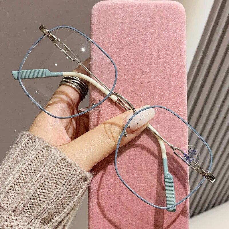 Gafas Vintage de Metal con Montura Grande para Miopía Moda Gafas Transparentes para Miopía Gafas Graduadas Bloqueo de Luz Azul para Mujer
