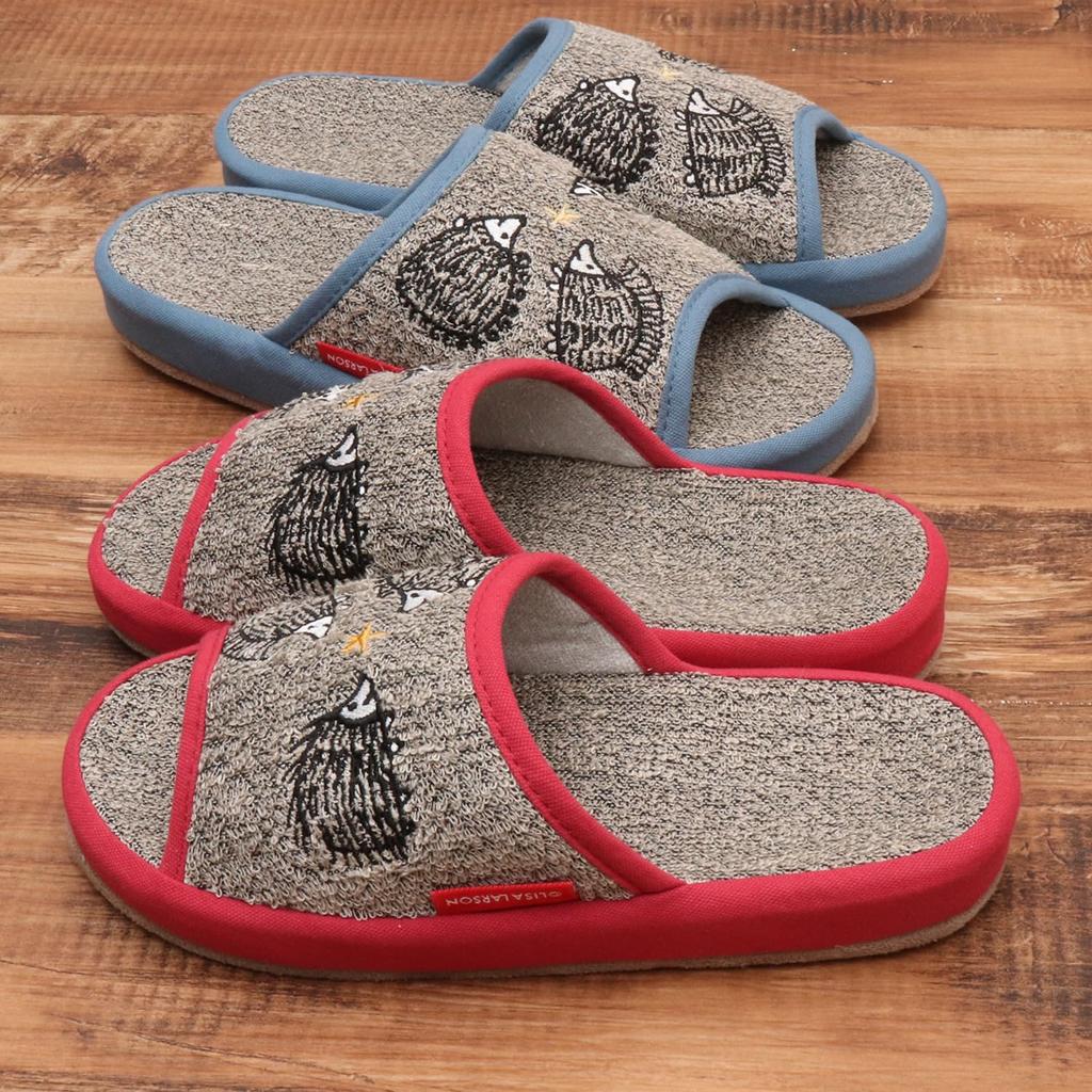 LISA LARSON Sand Hedgehog Slippers and Slippers [Cute] Women's Men's Open-Front (Blue, L)