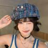 Sun Protection Plaid Cloud Berets Korean Style Octagonal Caps Japanese Button Hat  Spring Summer
