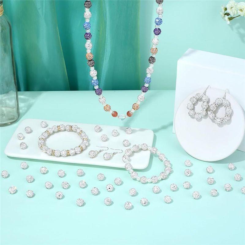 AAAF 200Pcs 10Mm White Rhinestone Beads For Bracelet Disco Balls Beads Bling Sparkly Beads White Beads For Jewelry Making