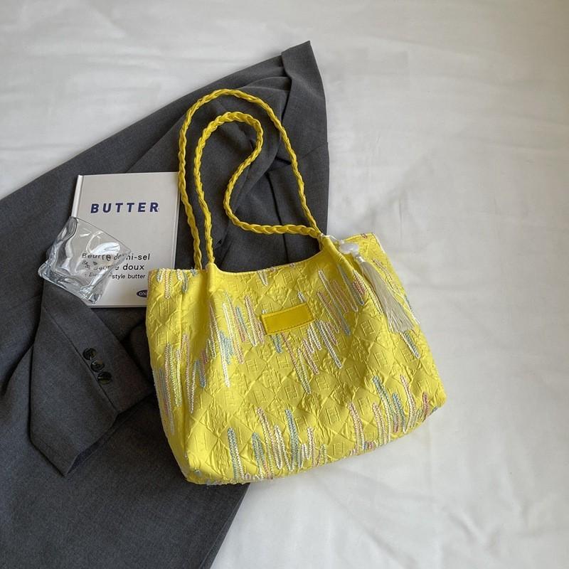 Stylish Casual Shoulder Bag 2024 Trendy Canvas Tote Bag In Colorful Stripes For Women