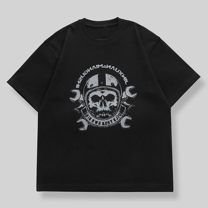 

2026 New Sports Trend Versatile Skull Graphic Print High Quality Unisexs and Womens TShirts Round Neck Loose Short Sleeves 4XL
