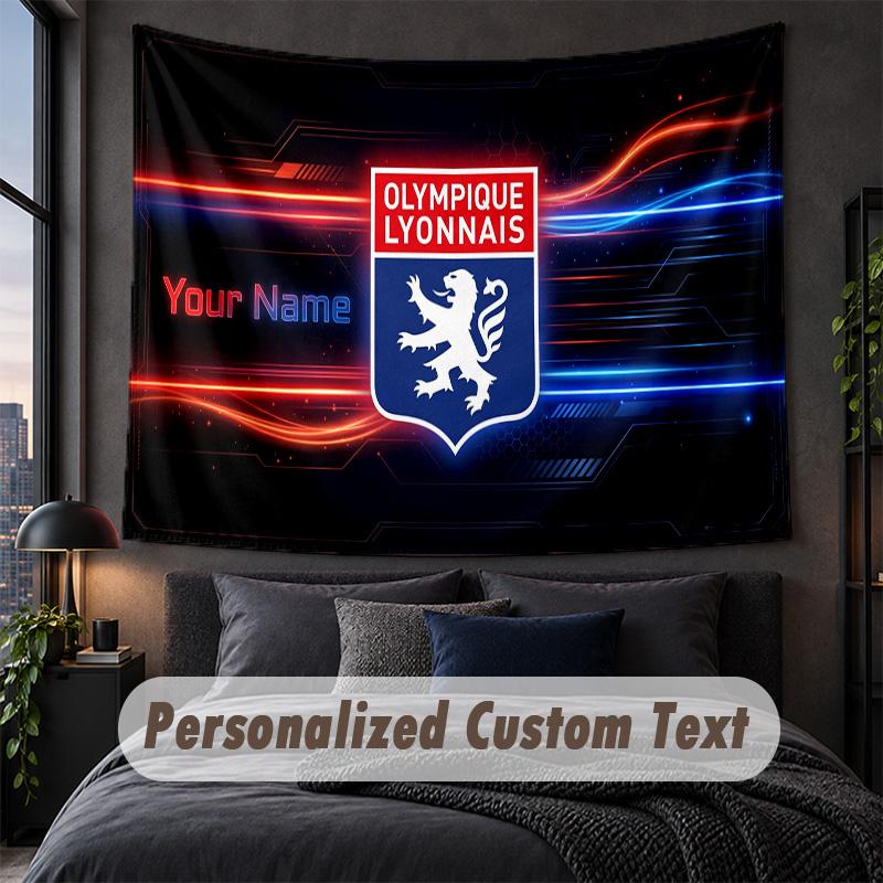 Custom Name Text Tapestry,Lyon FC Decorative Wall Hanging, Background Tapestry For Home Bedroom