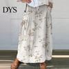 Women Summer Skirt Maxi Elastic Waist Flower Leaf Printed Casual Bohemia Style A-Line Loose Bubble Beach with Pockets A-line
