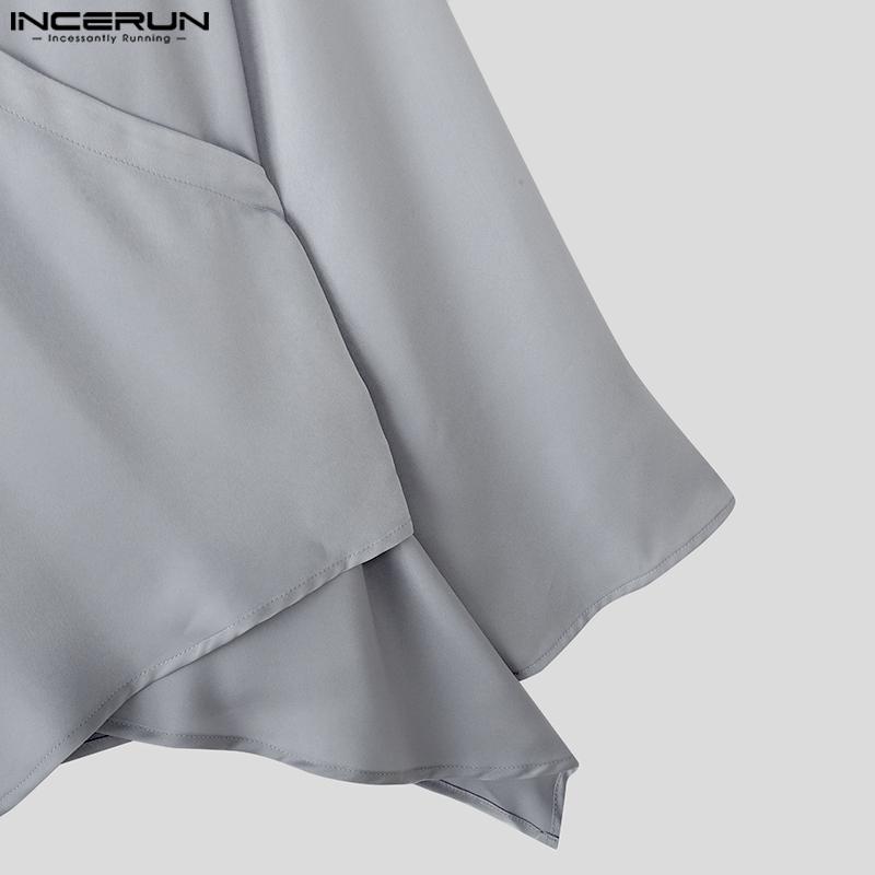 INCERUN 2PCS Men Long Sleeve Irregular TopsLong Straight Pants Sets Two Pieces Outfits