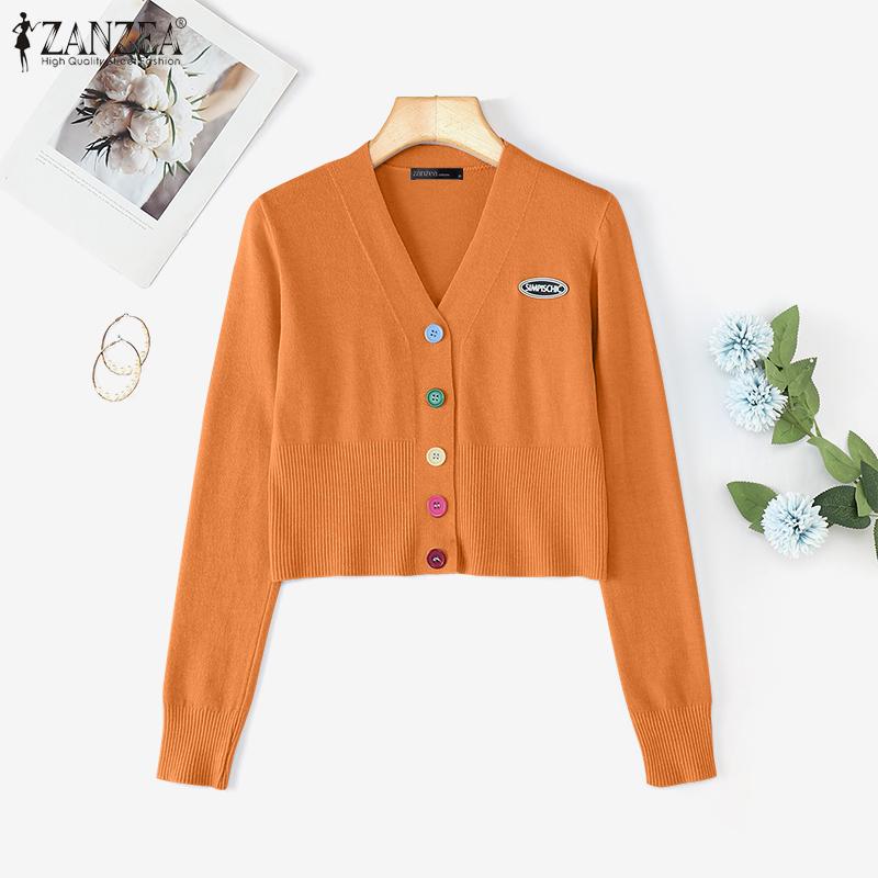 

ZANZEA Spring Women V Neck Long Sleeve Buttons Cropped Casual Sweaters Cardigans L