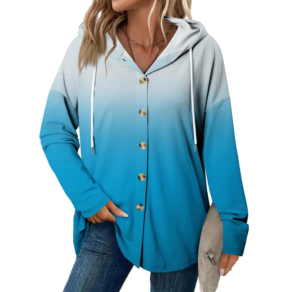 Women's Fashion Casual Raglan Long-Sleeve Drawstring Coat, Vintage Buttoned Hooded Coat