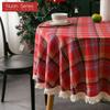 1PC Nuan Series Christmas Plaid Printed Tassel Edge Table Cloth Retro Party Decoration Table Cloth for Kitchen Dining Table Coffee Table Home Decor