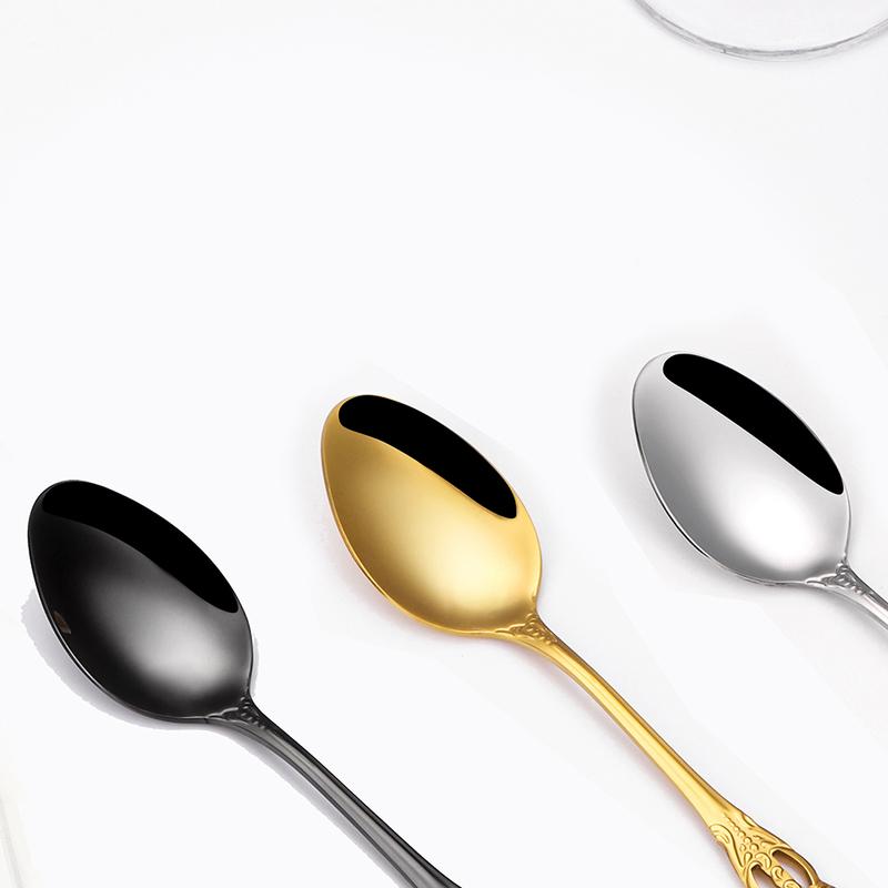 3/4/6/12Pcs Gold Dessert Spoons Stainless Steel Stiring Spoon Set Cake Salad Spoon Retro Black Thin Cutlery Luxury Sliverware