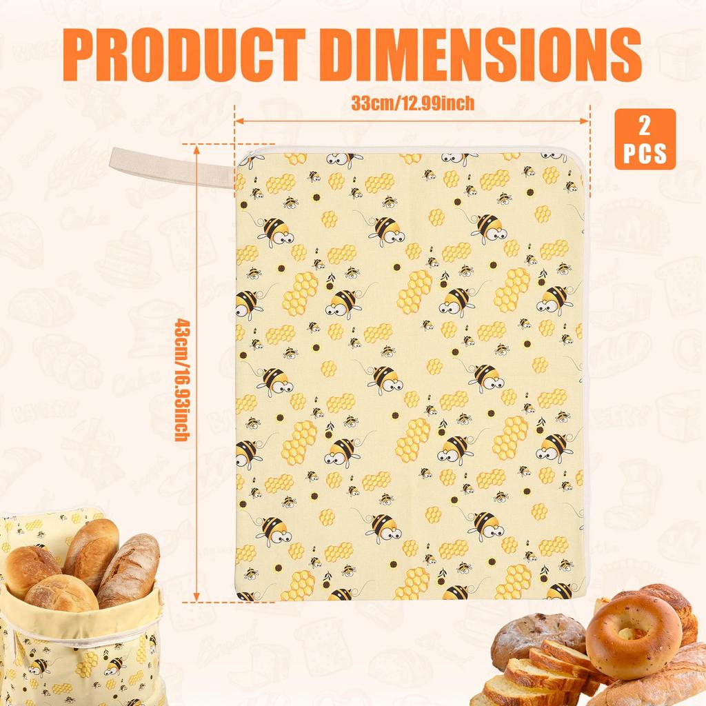 2Pcs Beeswax Bread Bags 13x17Inch Organic Beeswax Sourdough Bag with Zipper Large Capacity Food Preservation Bag for Kitchen