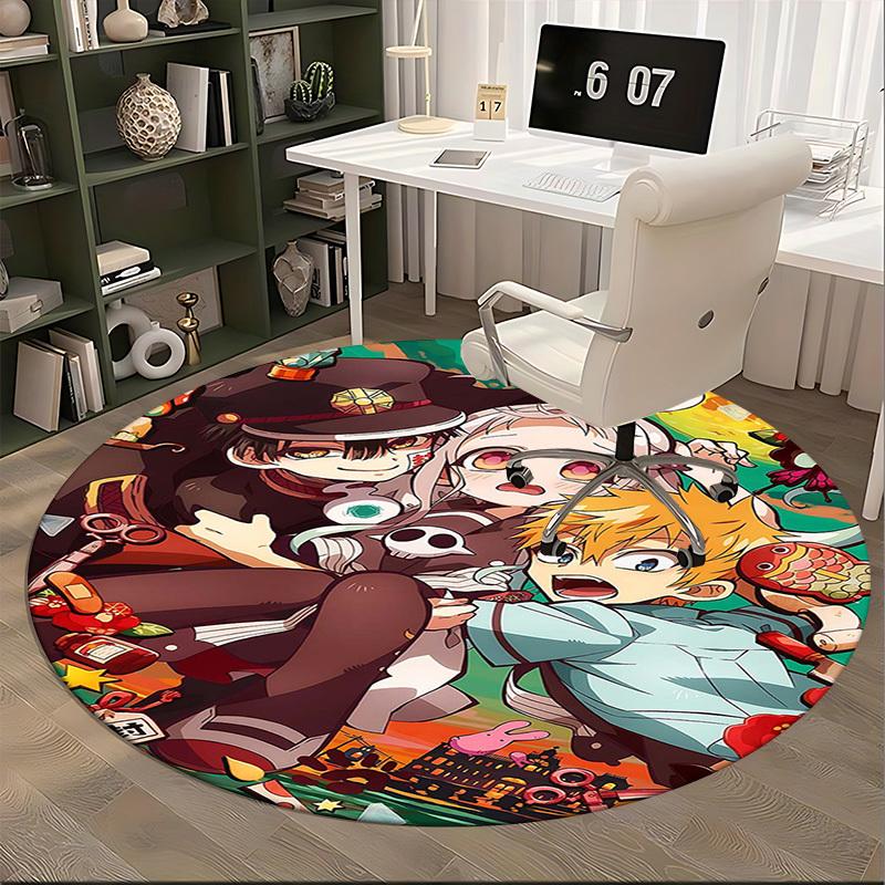 1pc Anime Cartoon Design Round Carpet  Office Chair Mat, NonSlip Rug for Home Decor, Living Room