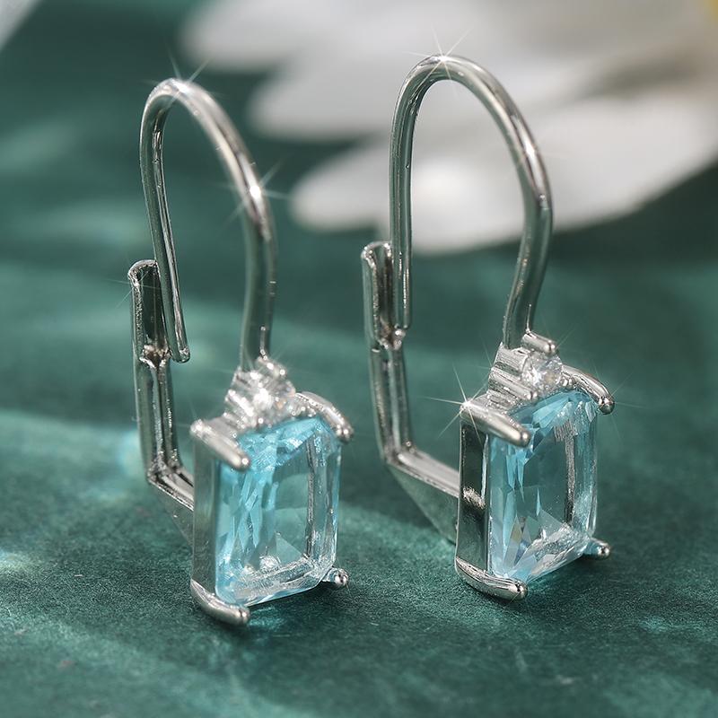 Elegante quadratische hellblaue synthetische Zirkon-Hängeohrringe für Damen, Hochzeitsbankett, baumelnde Ohrringe, Schmuckzubehör, Geschenke