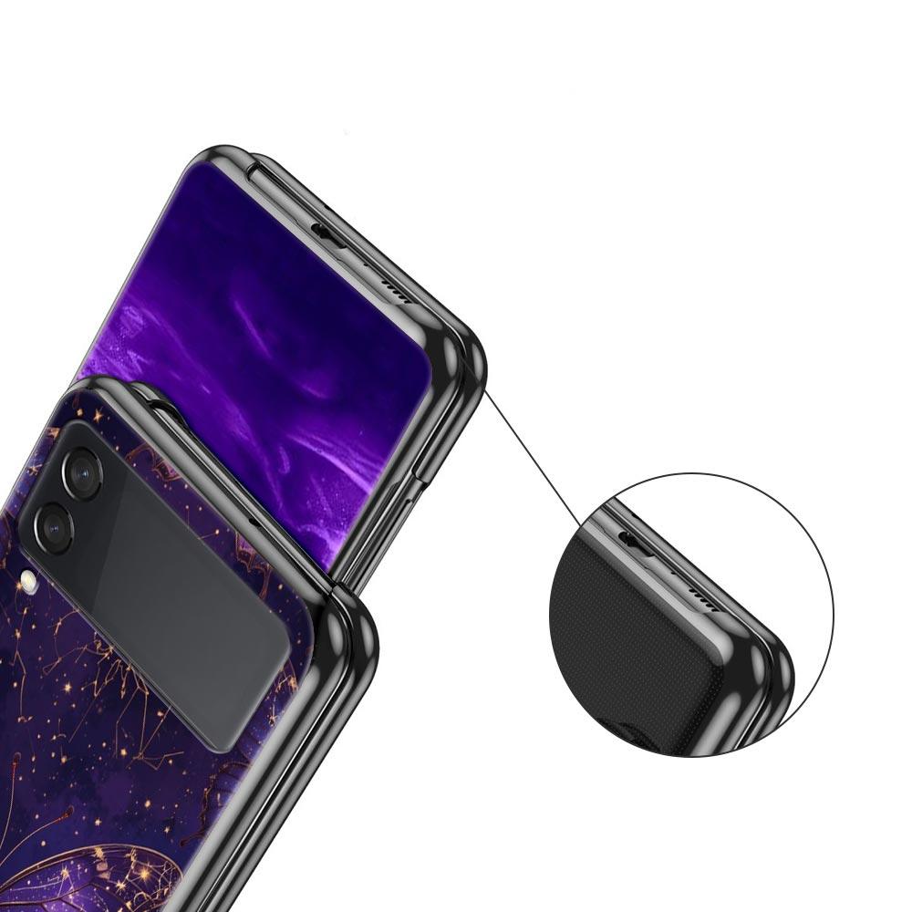 Art Purple Butterfly Hard PC Phone Case For Samsung Galaxy Z Flip 7 6 5 4 Black Cover For Galaxy Z Flip 3 Foldable Shell Fundas