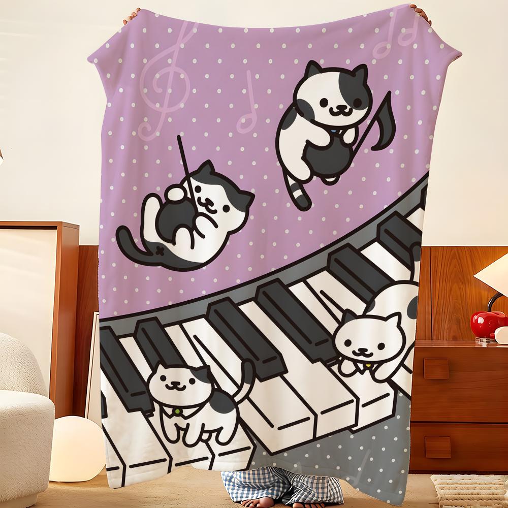 Game N-Neko A-Atsume Throw Flannel Throw Blanket, Lightweight Cozy, Durable Washable Cute Cool